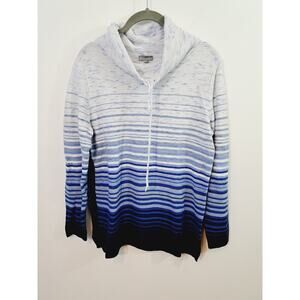 T By Talbots Women's Cowl Neck Beachy Top Blue White Size Medium